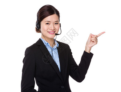 具有指尖的亚洲女客户服务代表女客图片