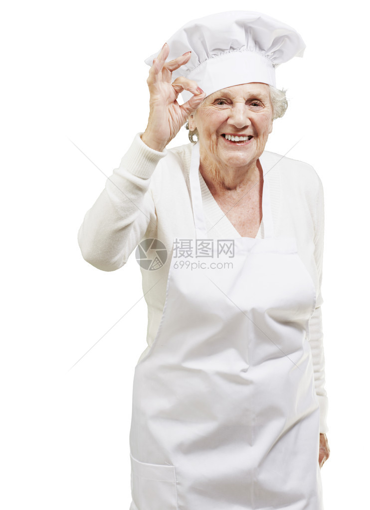 高级女厨师在白色背景下做一图片