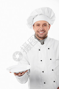 一个笑的厨师白色背景图片