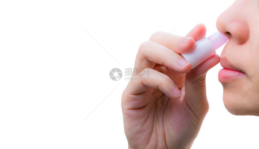 亚洲女人的手握鼻吸入器图片