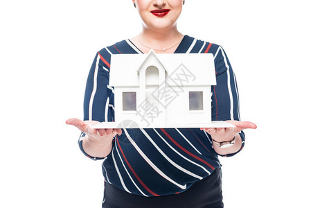 女房地产商的作物形象显示白色背景孤立图片