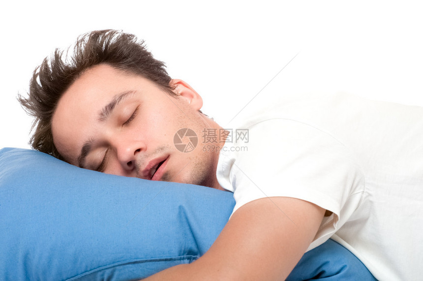 异形男人睡在蓝枕头睡觉图片