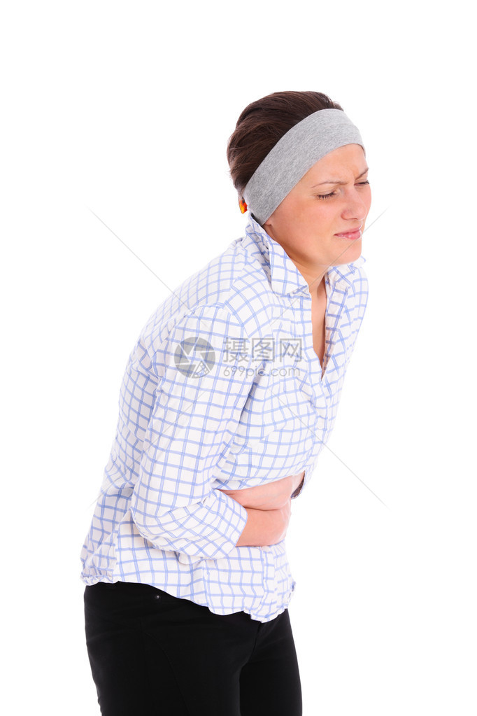 照片上一位年轻女肚子痛图片