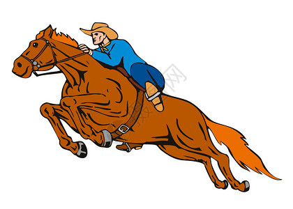 说明牛仔骑马着孤立的白色背景的白马图片