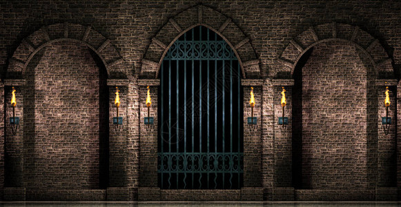 拱门和铁门3d图背景图片