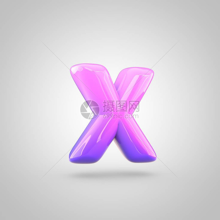 有光泽的粉色和紫色渐变漆字母X小写气泡扭曲字体的3D渲染图片