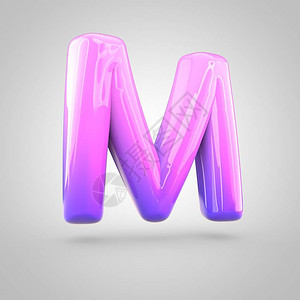 光滑粉色和紫色梯度油漆字母M大写3D将泡扭曲的字体转换成白色背景上图片