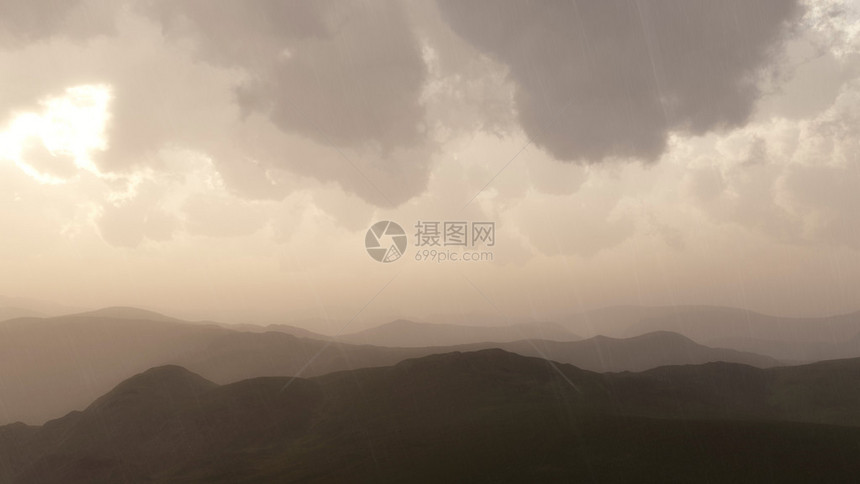 山地景色在暴雨中图片
