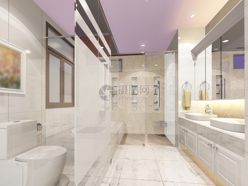 室内浴室的3d渲染图片