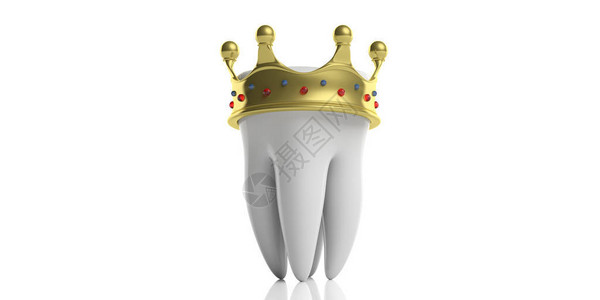 白牙冠白背景上孤立的金皇冠白牙模型设计图片