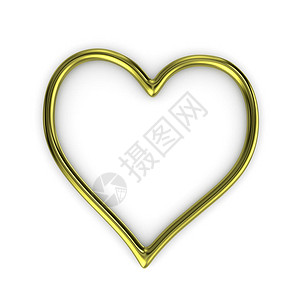 在白色背景上孤立的单一心脏形状金环框架背景图片