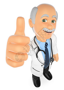 3D医疗人员插图医生举起拇指孤图片