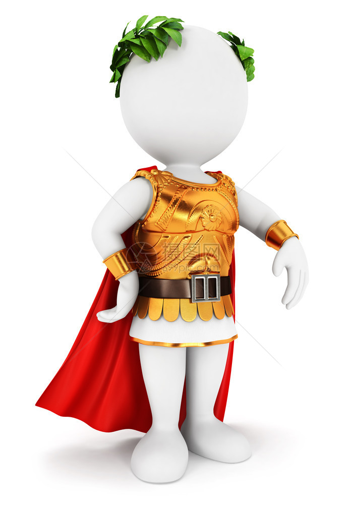 3D白人罗马皇帝孤立的白人背图片