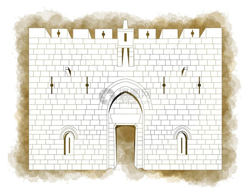 以色列耶路撒冷旧城墙壁8个大门之一锡安门的插图图片