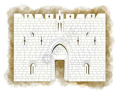 黑种大马士革以色列耶路撒冷旧城墙壁8个大门之一锡安门的插图插画