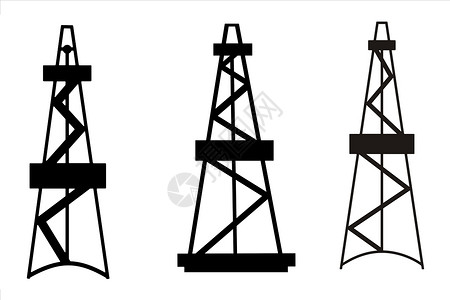白色背景上的石油井架剪影集图片