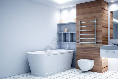 现代白色和木制洗手间内部样图片