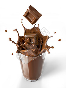 姬菇巧克力块跳进巧克力奶昔杯中设计图片