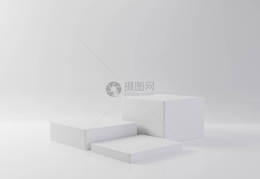 孤立背景上的白色矩形立方体产品展示台抽象的最小几何概念工作室讲台平展览和商业展示阶段3D图片