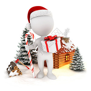 3d圣诞节现场的白色圣达照孤立的白色背图片