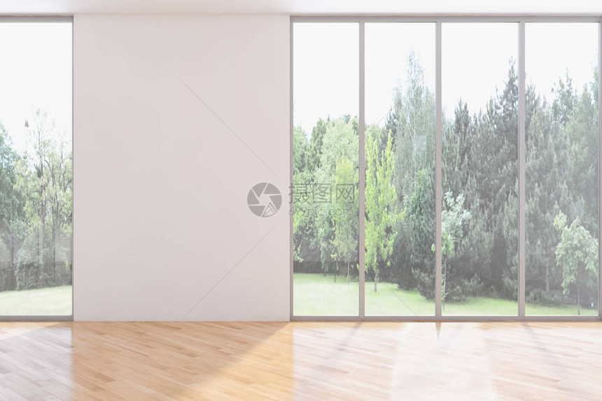 现代明亮的室内空荡的房间3D渲染图片