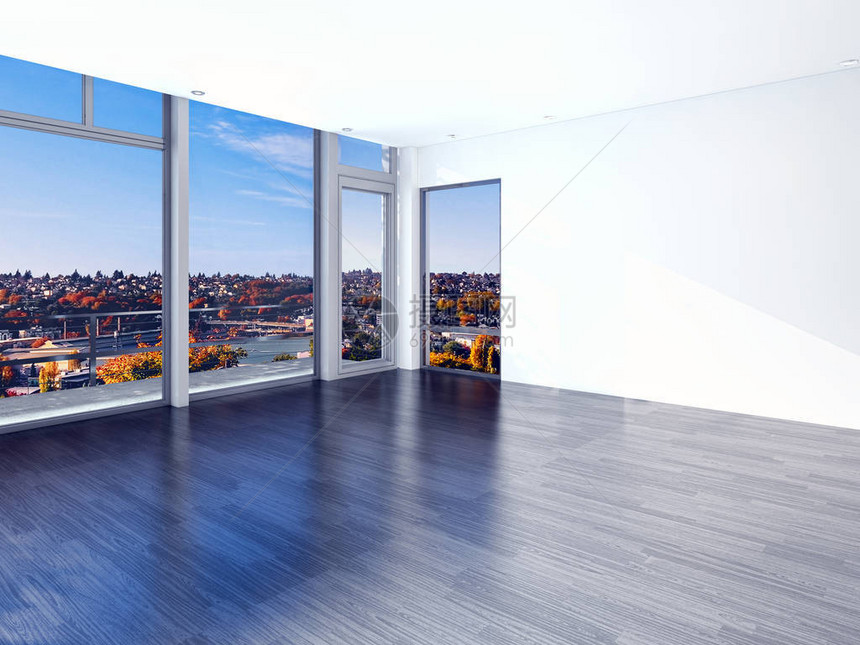 现代明亮的室内空荡的房间3D渲染图片