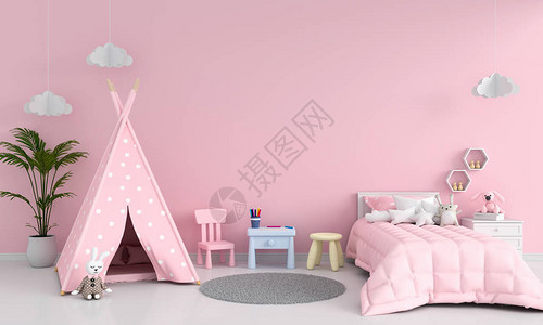 斯皮蒂粉红儿童卧室内用于模拟设计图片