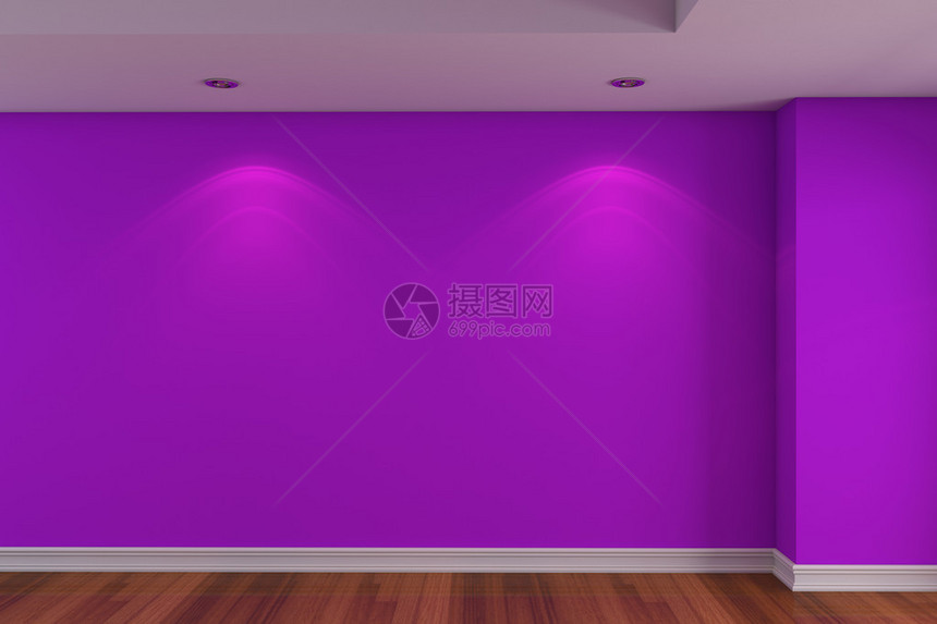 用空房间紫色墙壁和木地板装饰的家庭内部渲染图片