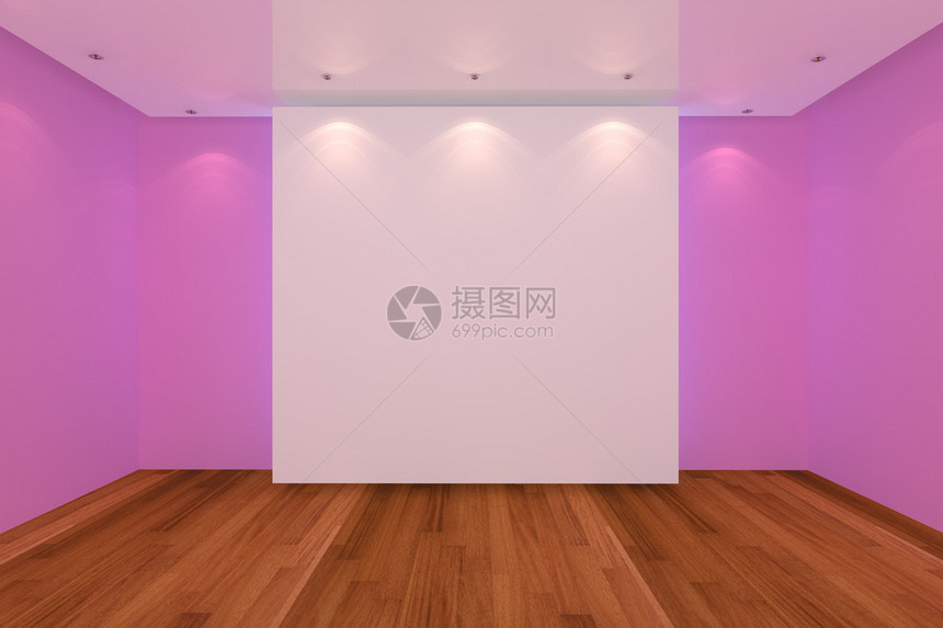 用于AD的空房间粉红色墙壁和木地板的家庭室内渲染图片