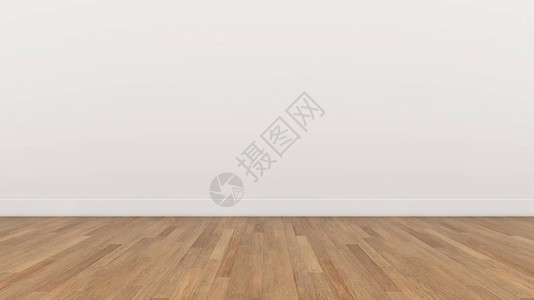 白色墙壁和木棕色地板3d为图片