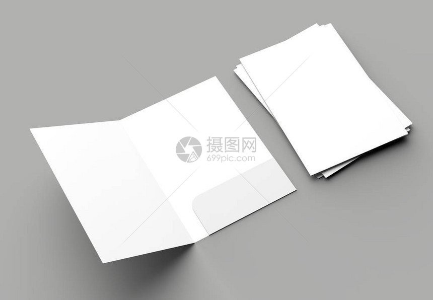 大小的单口袋强化文件夹模拟灰色背景上的孤立图片