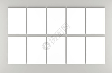 灰色背景上的十张白色A4纸高分辨率3d渲染个人品牌模型板柔和的图片