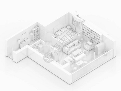 带家具的家庭公寓模型白皮书模型图片