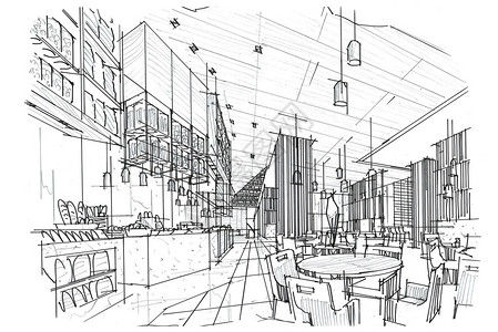 全天素描条纹和餐厅黑白室内设计图片