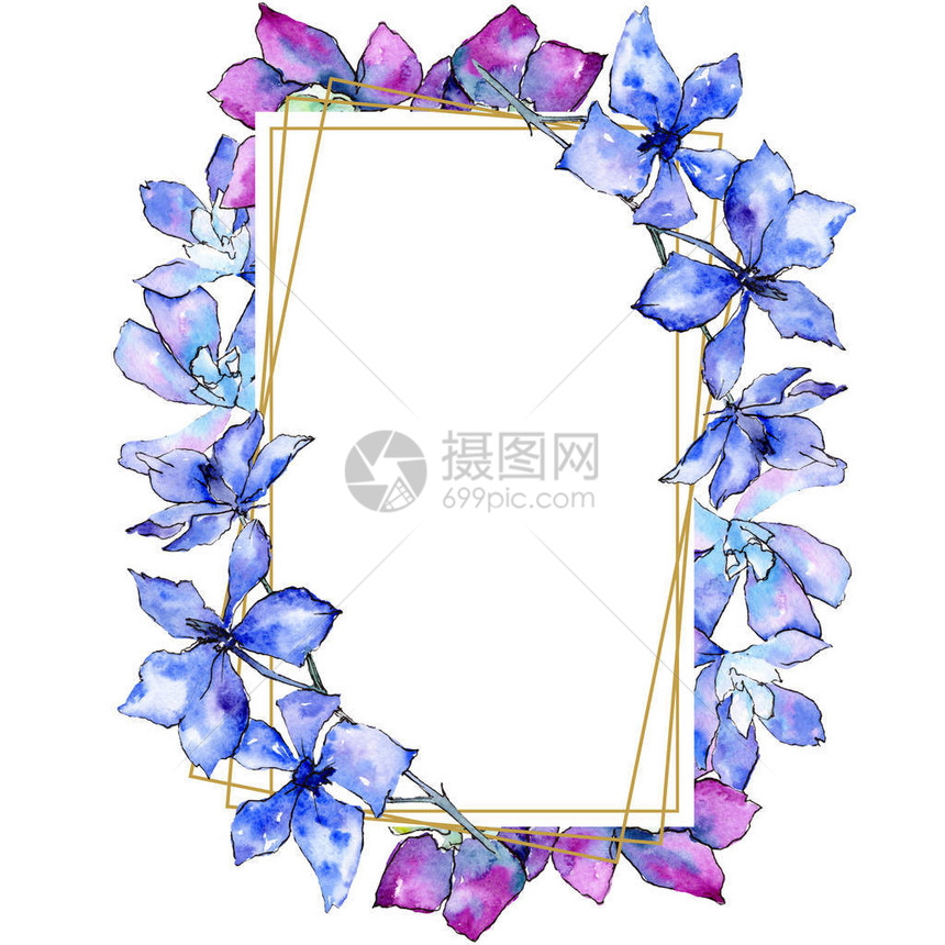 紫兰花水彩背景图解金多边形框架方形几何多元图片