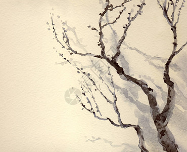 黑色树枝水彩画背景图片