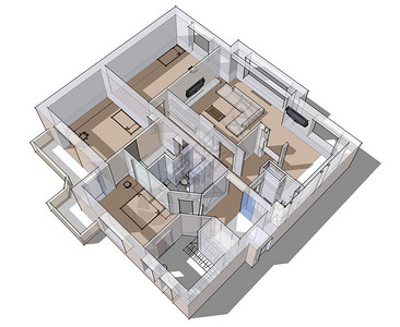 3d公寓素描在白色背景上的线条图片