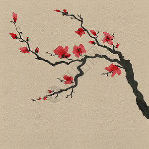 日本绘画风格的樱花树图片