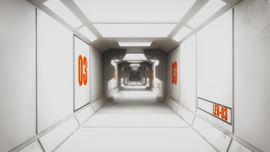 未来派走廊太空船内部背景图片