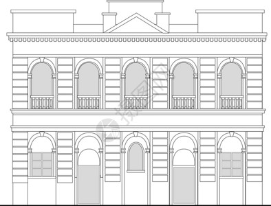 从白背景前高地查看的遗产大厦的线条图示6图片