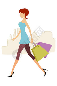 孤立背景下提着购物袋的女士的插图图片
