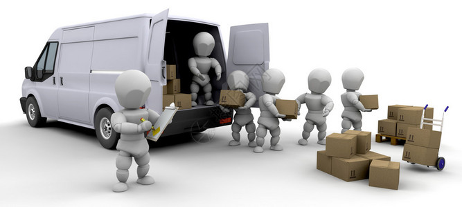 3D搬运车和带盒子的男人图片