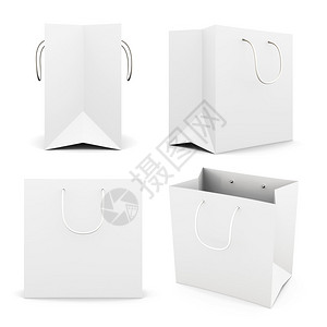 孤立在白色背景上的一套白皮书袋正视图侧面图购物袋为您设计3d渲染图片