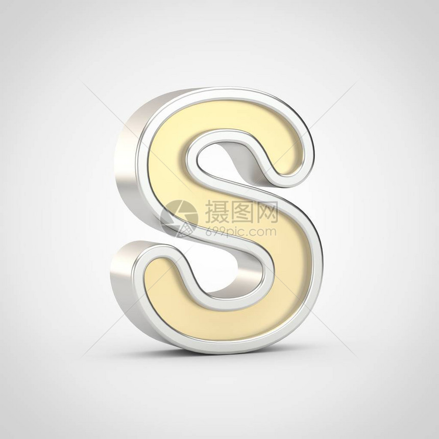 光滑的字母S大写3D使金字型与银色轮廓隔离在图片