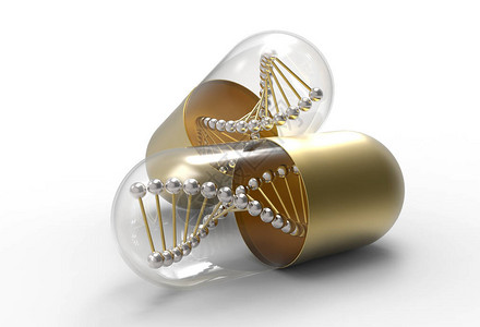 带有DNA分子的黄金医疗胶囊遗传医学概图片