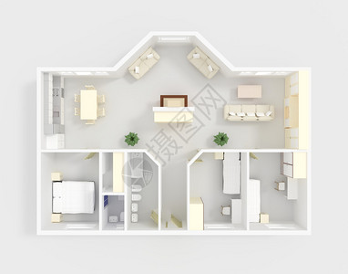 带家具的房子的3d室内渲染背景图片