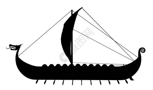 维京船的剪影背景图片