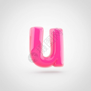 粉红色字母U小写光滑的粉红色字体的3D渲染充满了在白色背景上隔图片