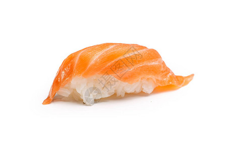 白色背景上的生鲑鱼寿司不是孤立的背景图片