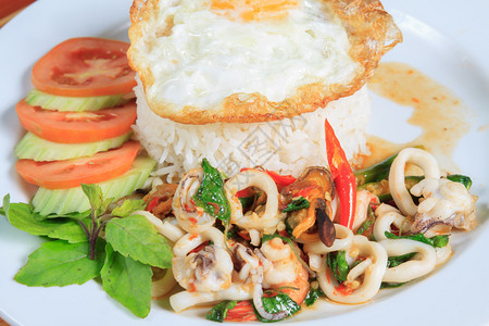 泰国食品风格大米加炒海图片